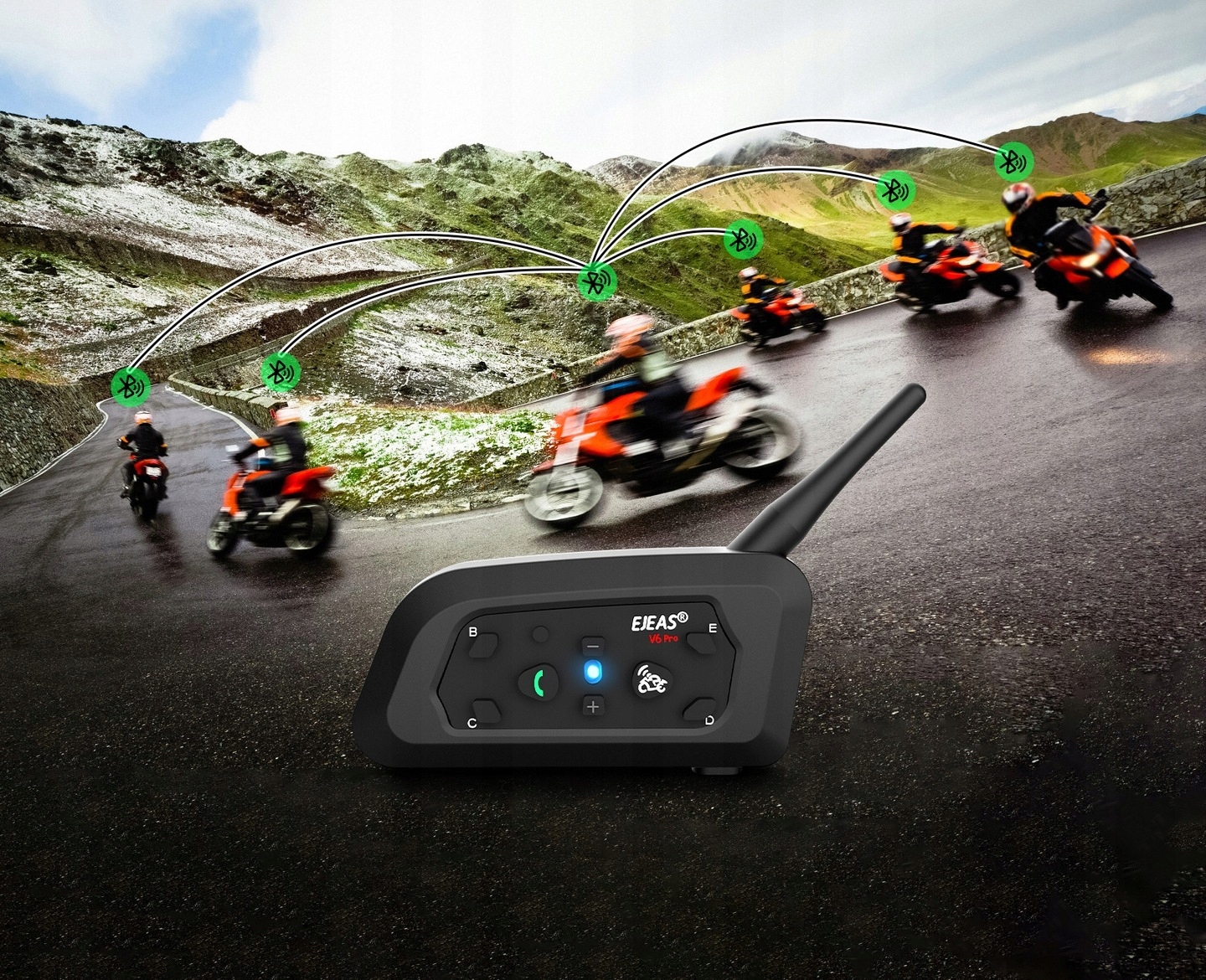 2X EJEAS V6 PRO INTERKOM MOTOCYKLOWY BLUETOOTH 5.1 SŁUCHAWKI 1200M 850MAH Model V6 Pro