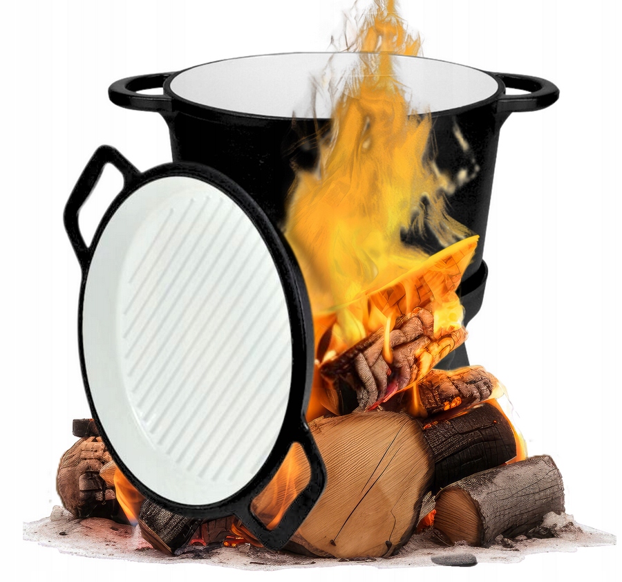 Smaltovaný Litinový Kotlík S Pánví Maďarský Hrnec 8 L Ohniště Gril