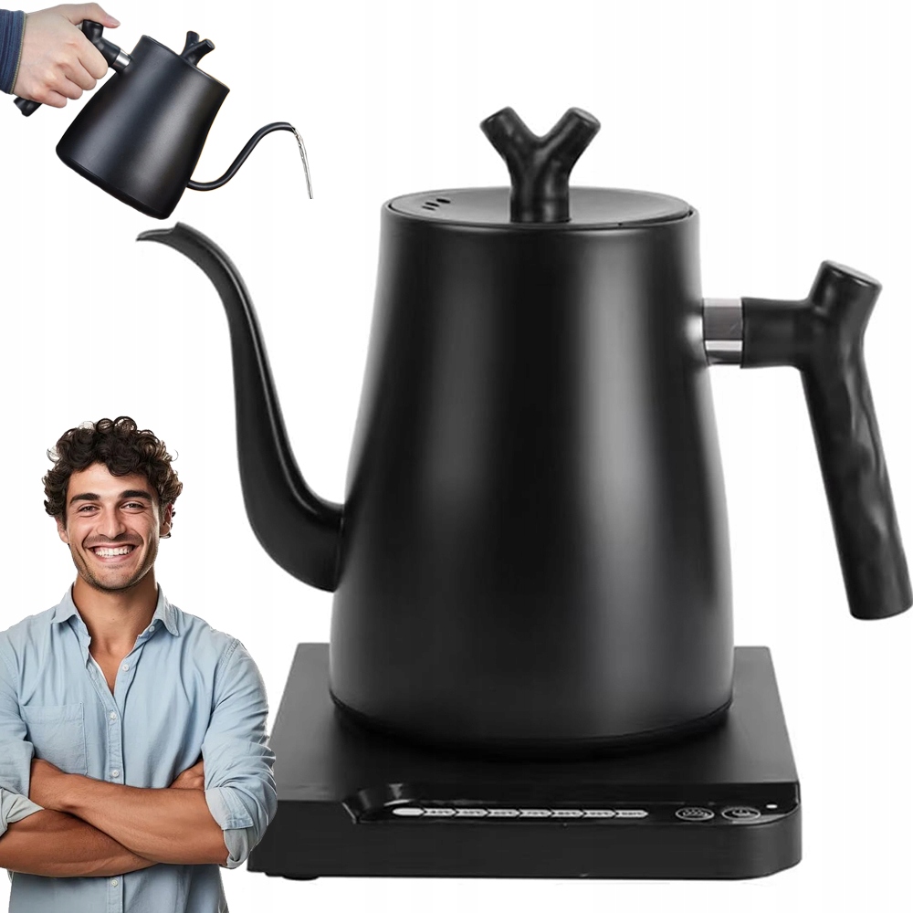 Czajnik Elektryczny Z Szyjką 1000W 1 L 7 Poziomow Temp Czarny