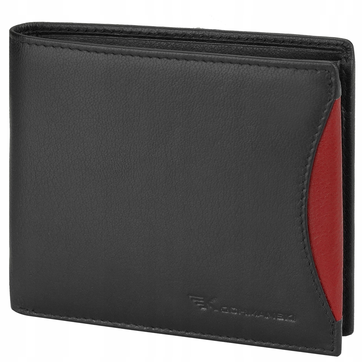 Kochmanski mały portfel męski slim skórzany czarny z czerwonym Rfid skóra