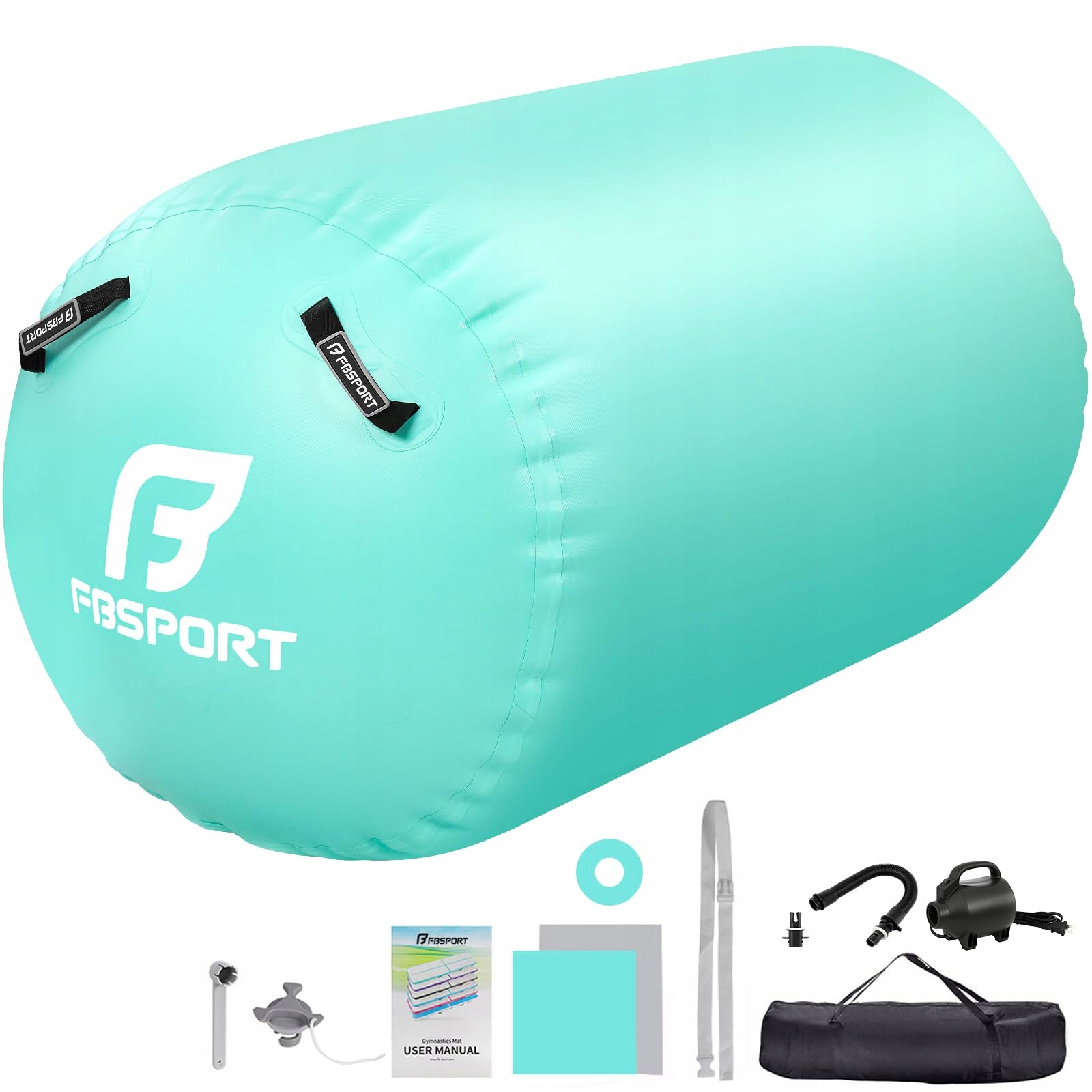 Wałek gimnastyczny dmuchany Air Roll 120x90cm z pompką Fbsport zielony