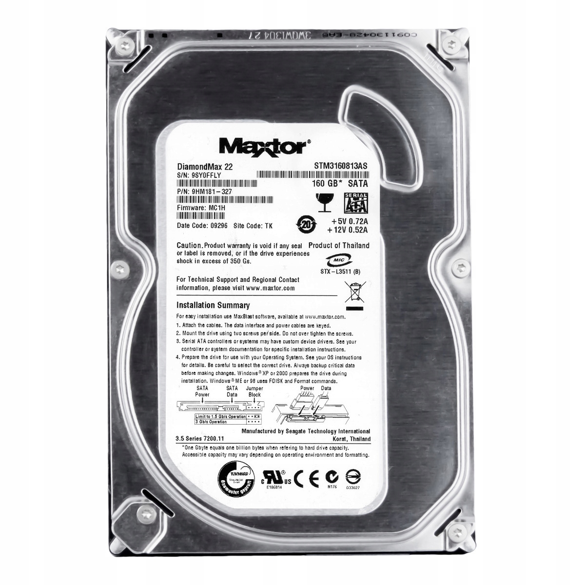 Maxtor DiamondMax 22 160GB 7.2k 8MB Sata II 3.5'' STM3160813AS