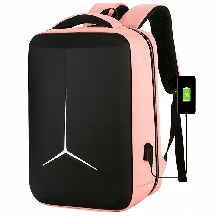 Batoh Obchodní na notebook se skořepinou, vyztužený jako kufr, růžový s Usb
