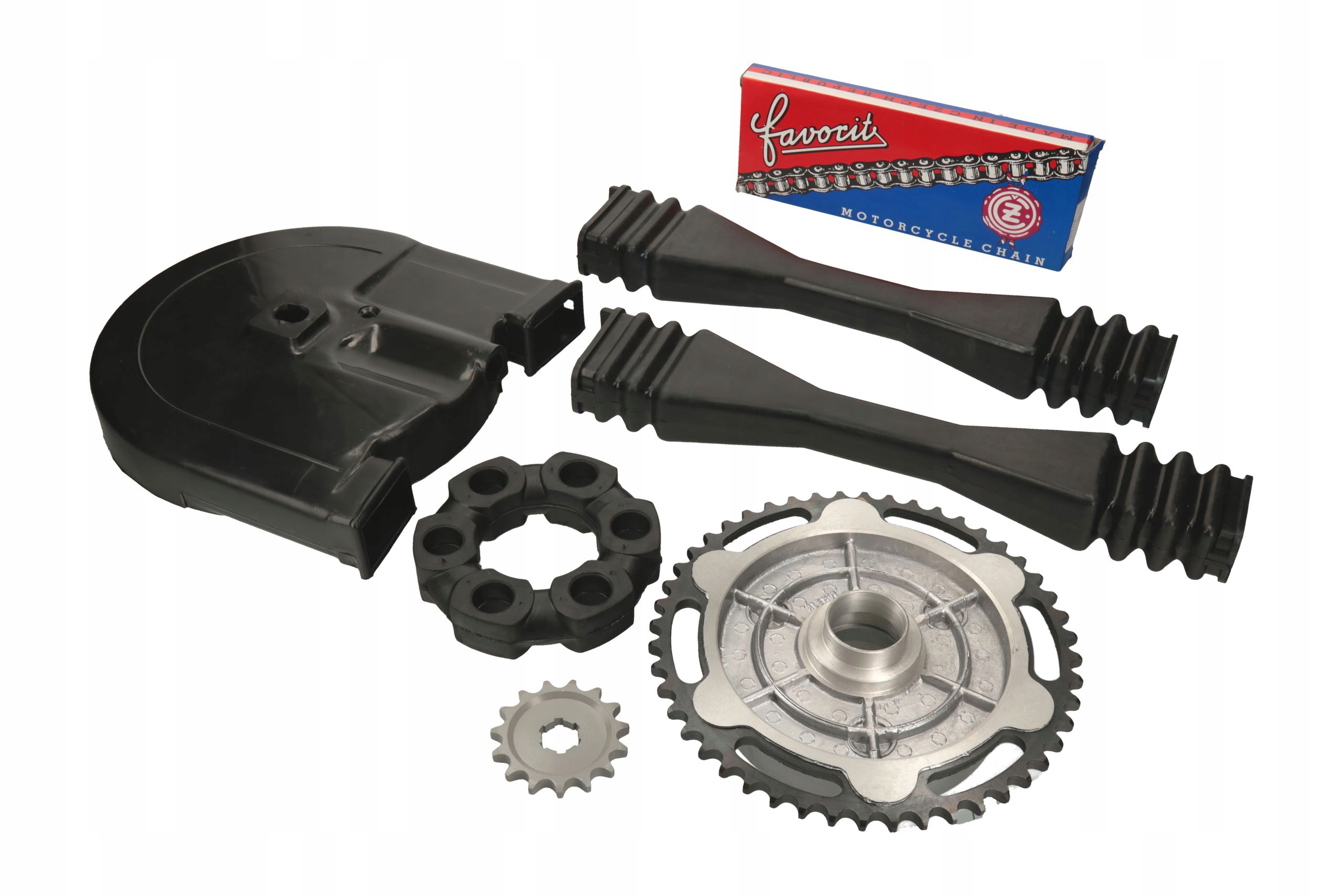 ZĘBATKA PRZÓD TYŁ ŁAŃCUCH FAVORIT OSŁONA MZ TS 150