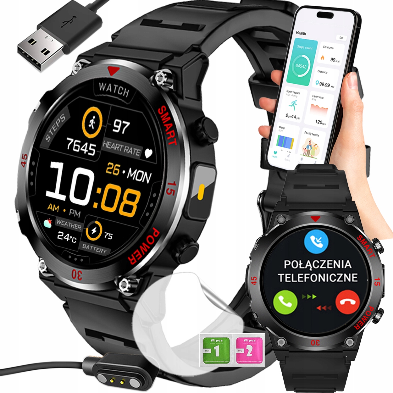 Chytré Hodinky Bluetooth hovory Puls Kroky Sport Velký displej