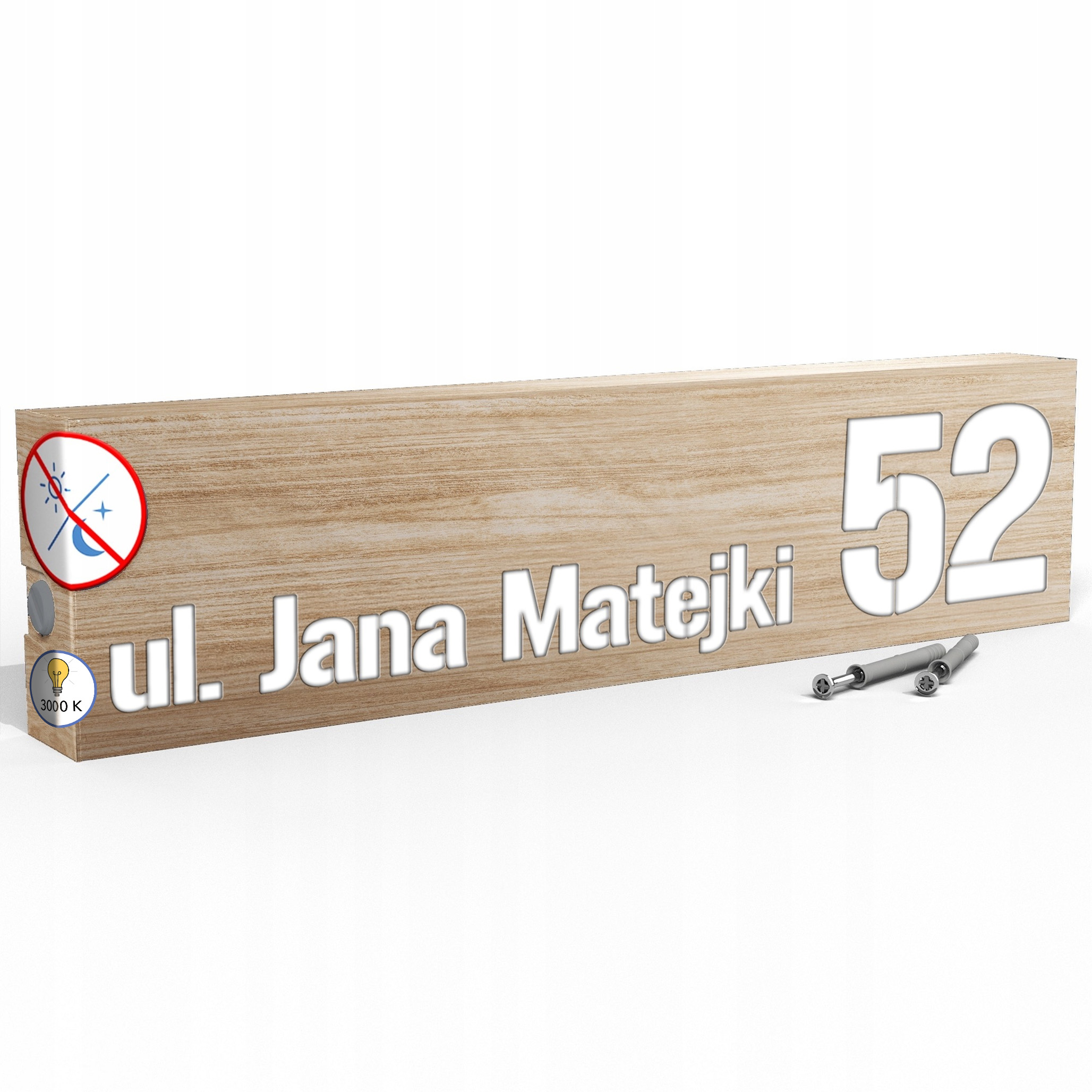 Led tabule 3000k 40x10 cm Teplá barva Číslo na dům Tabule Jasné dřevo