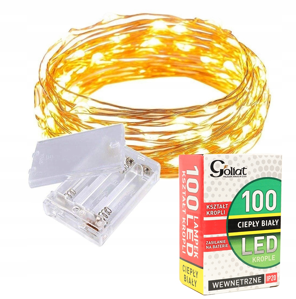 

Lampki Druciki 100 Led Na Baterie Białe Ciepłe 10M