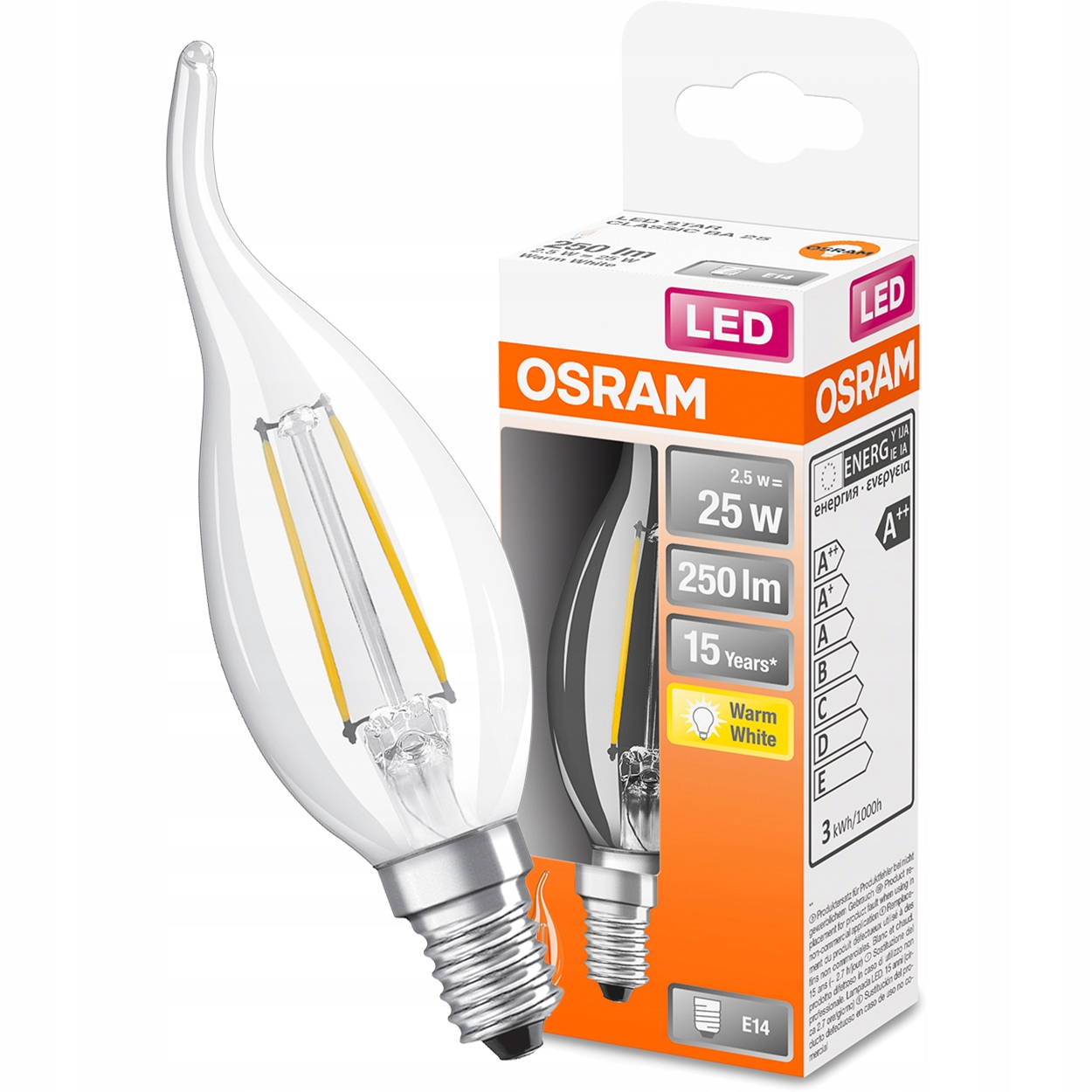 

Żarówka Led Płomyk E14 2,5W 2700K Filament Osram