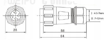 GNIAZDO 4 pin 4,0mm2 IP68 30A 500V Weipu Producent Inna