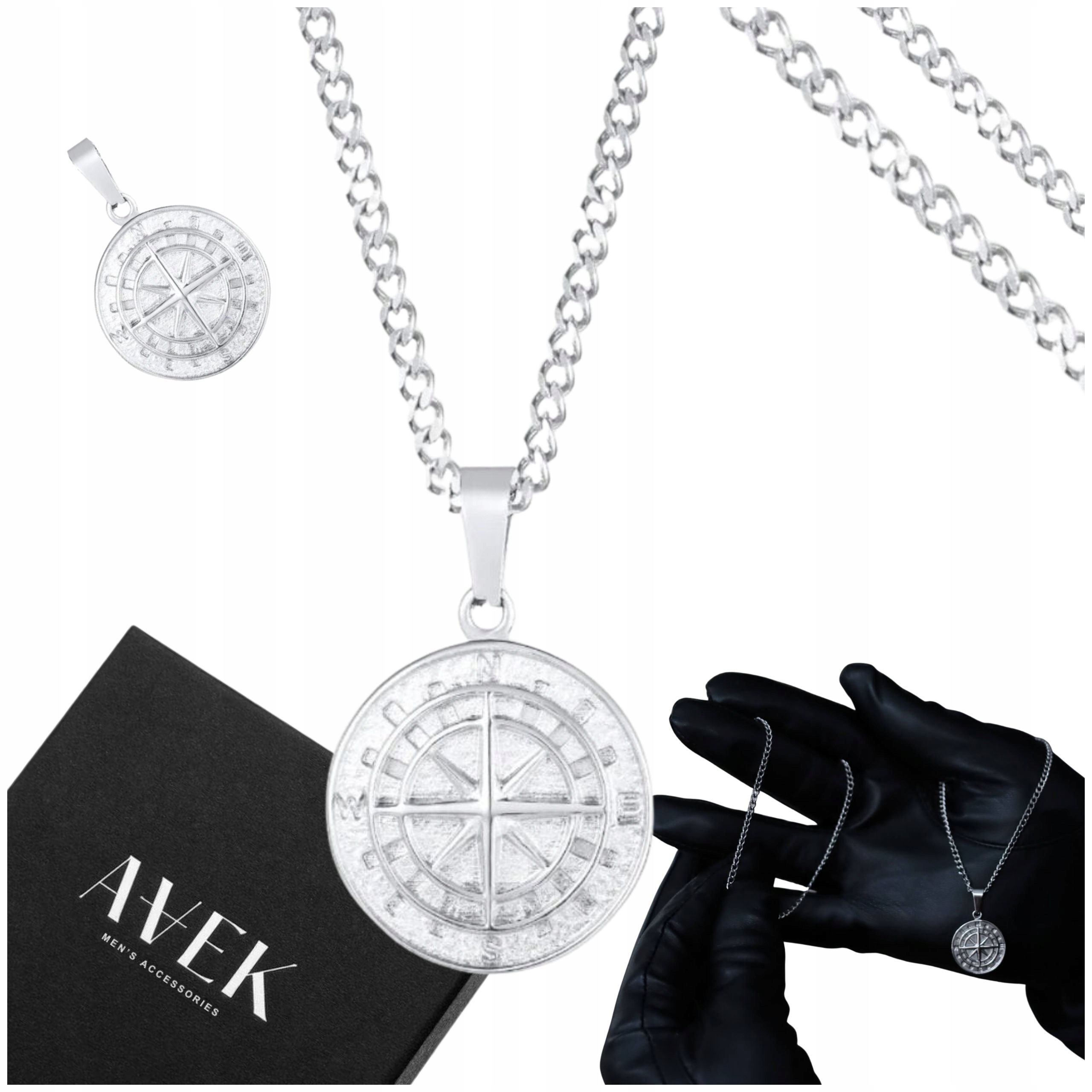 Pánský Náhrdelník Ocelový Stříbrný Řetízek S Kompasem Kompas Na Dárek 60 CM