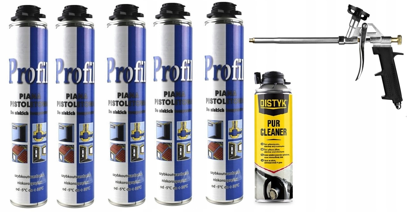 5x SOUDAL PROFIL ZIMOWA PIANKA PIANA PISTOLETOWA MONTAŻOWA+CZYŚCIK+PISTOLET
