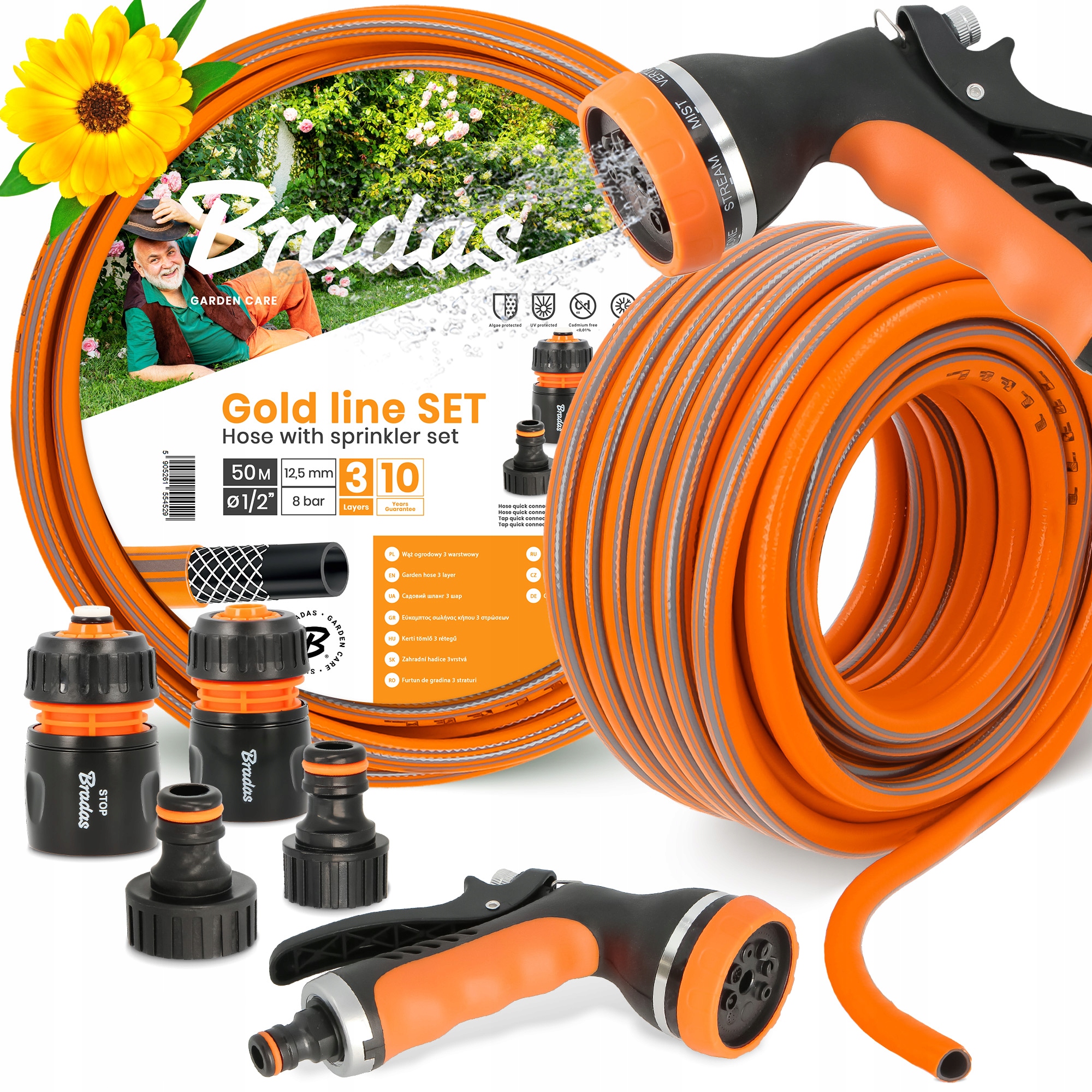 Záhradná Hadica 1/2 Vody Zvinovací Elastický Zbrojený 50 m Šlauf 3-VRSTVOVÝ Yo