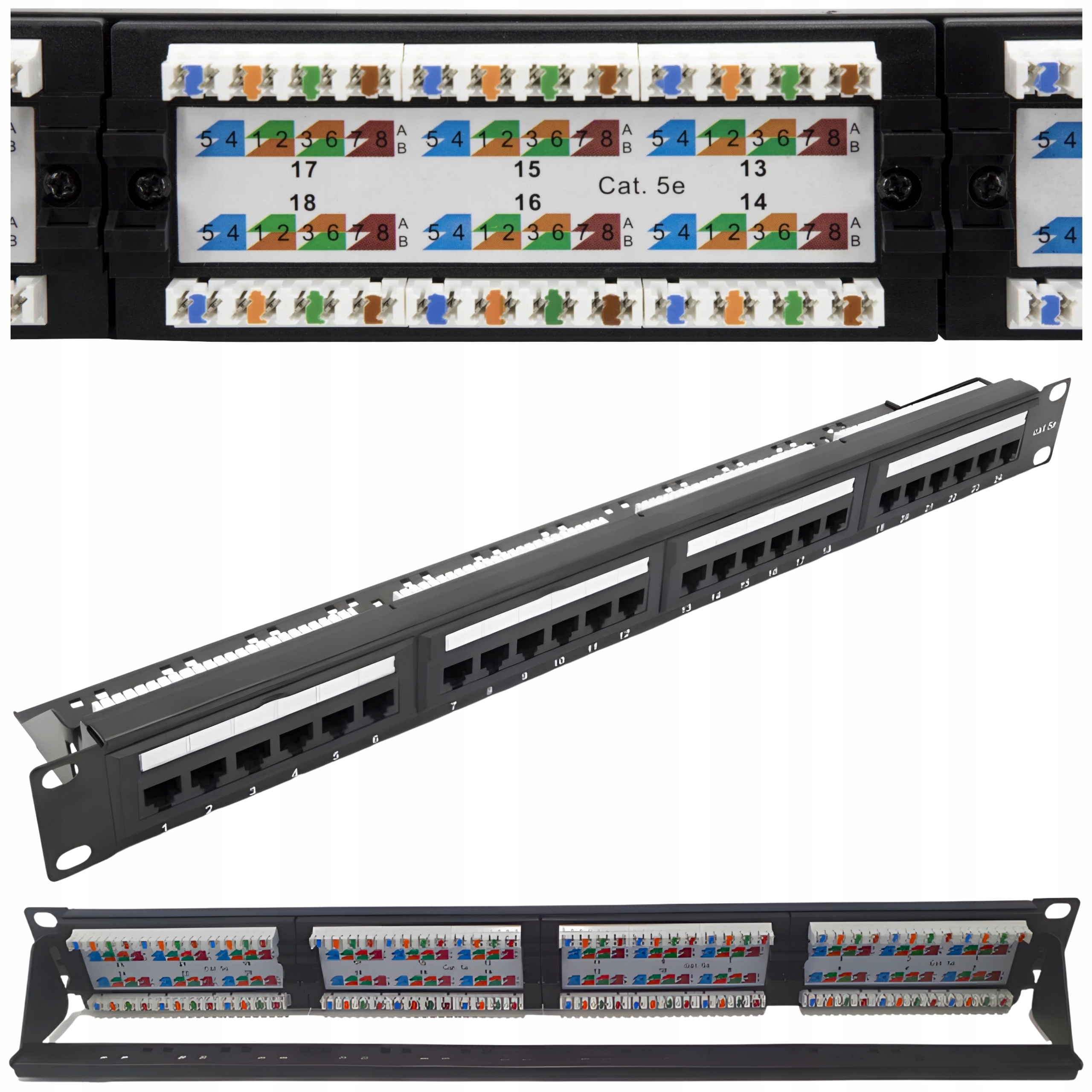 Patch panel krosowy nieekranowany 24x RJ45 kat.5 19” do zakończenia kabli