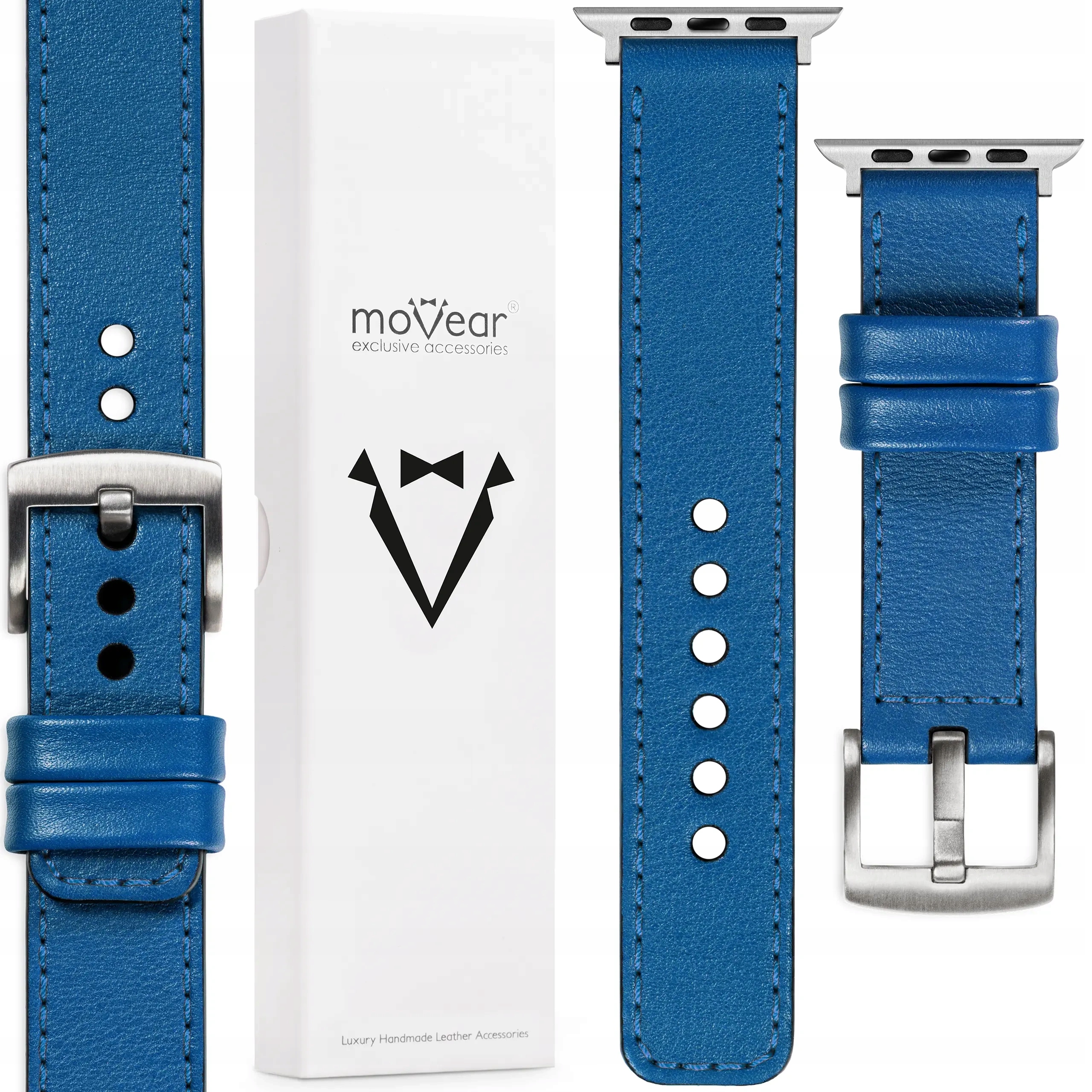 Kožený řemínek pro Apple Watch Ultra 10 9 8 7-1 Se 49/46/45 Modrý