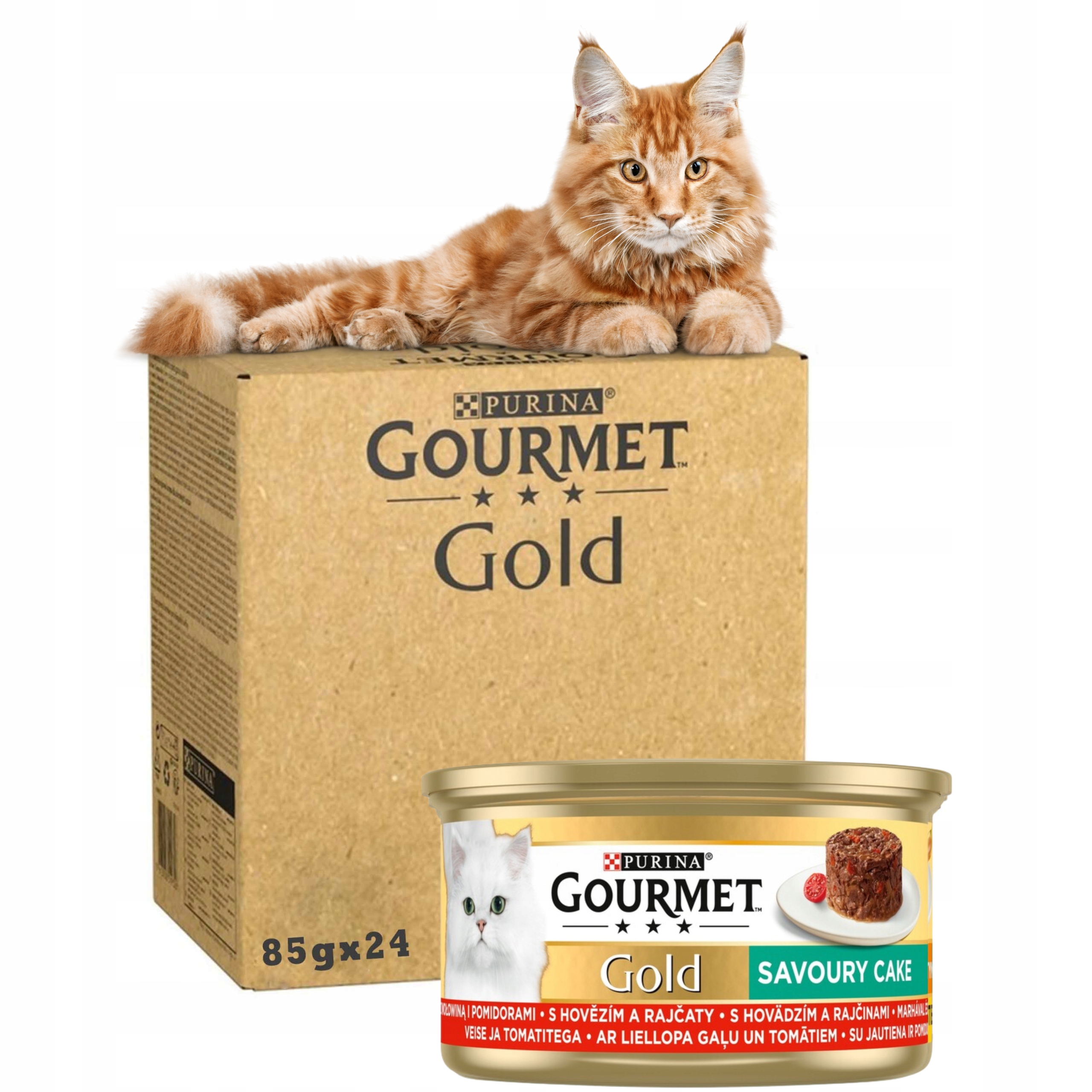 Levně Purina Gourmet Gold Savoury Vlhké krmivo s hovězím masem a rajčaty 85 g x 24 ks