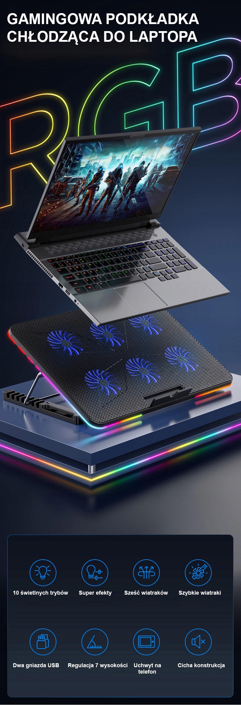 PODSTAWKA CHŁODZĄCA POD LAPTOP-A 12-16'' RGB LED Producent Mobilari