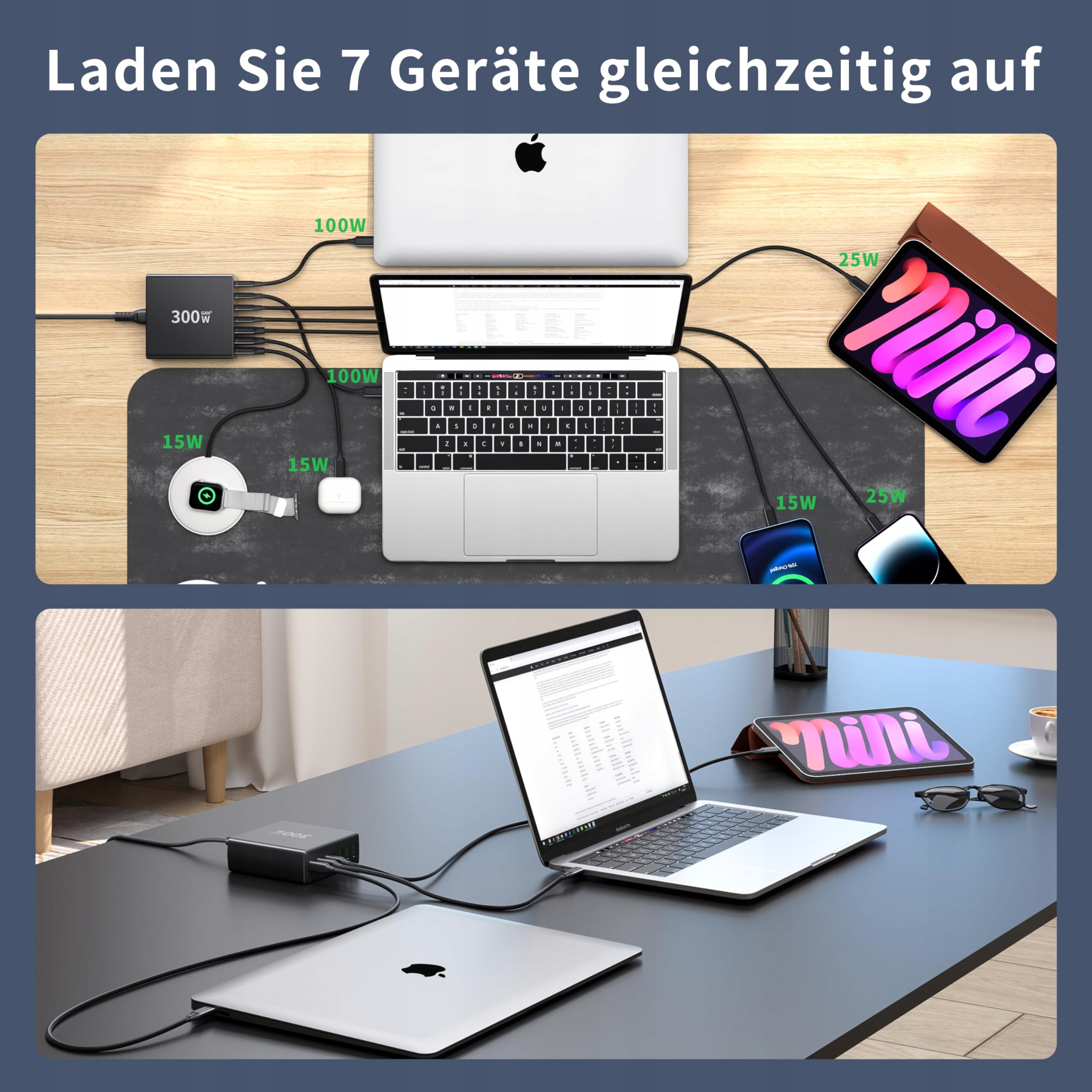 FINIBO Ładowarka USB C 300W 7-Portowa Szybkie Ładowanie MacBook iPad — miniatura 6