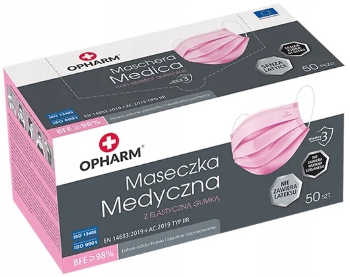 

Maseczka Maska Ochronna 3 Warstwowa Różowa 50 szt