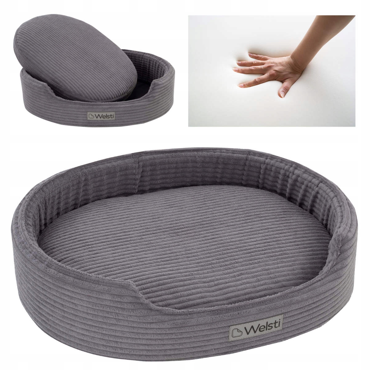 Levně Pelíšek Welsti paměťová pěna potah pro psa šedé L 68x55