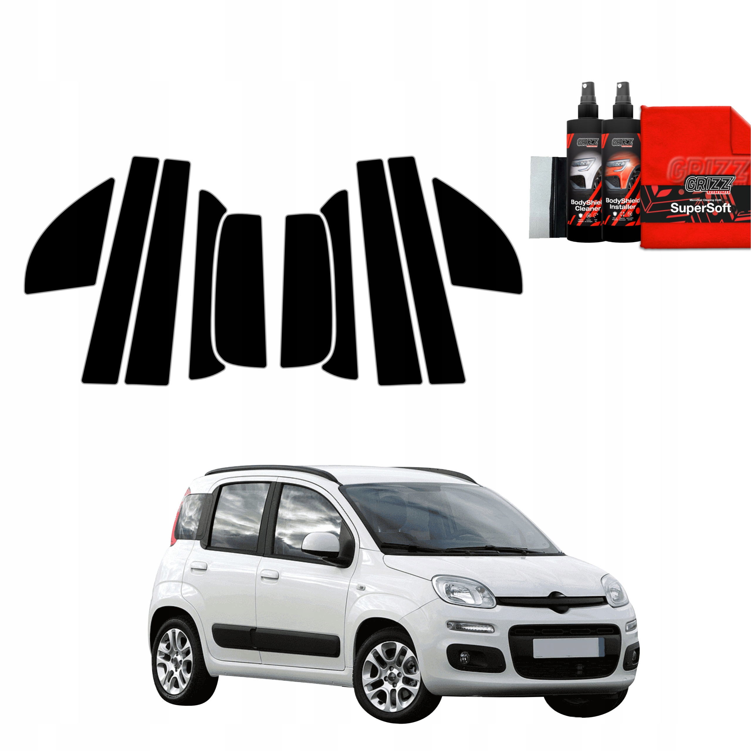 10v1 Černá fólie na sloupky pro Fiat Panda 3 Hatchback 5D (2011-2016)