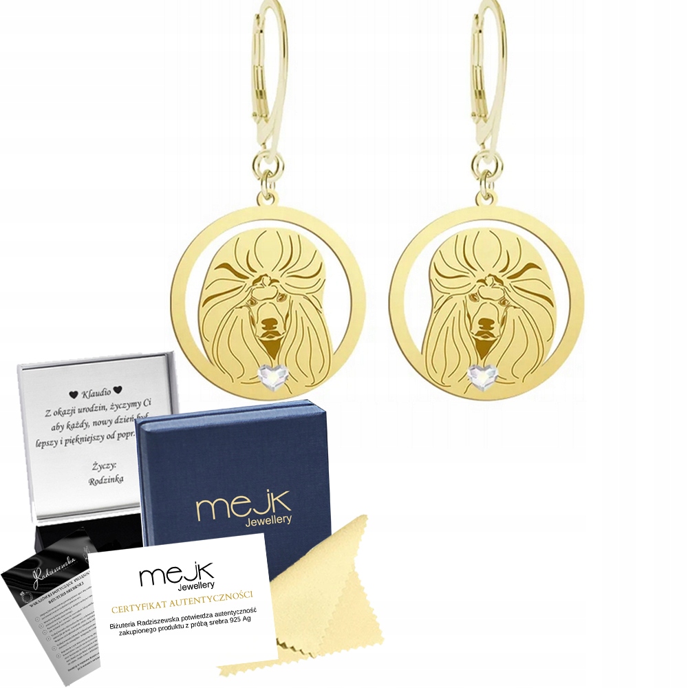 Náušnice Zlaté se psem plemene Pudl 925 na biglu Žena Dárek Gravírování