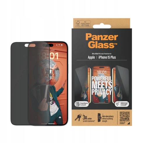 PanzerGlass Uw Fit sklo S Privátním Filtrem Rámeček pro montáž na iPhone 15 Plus