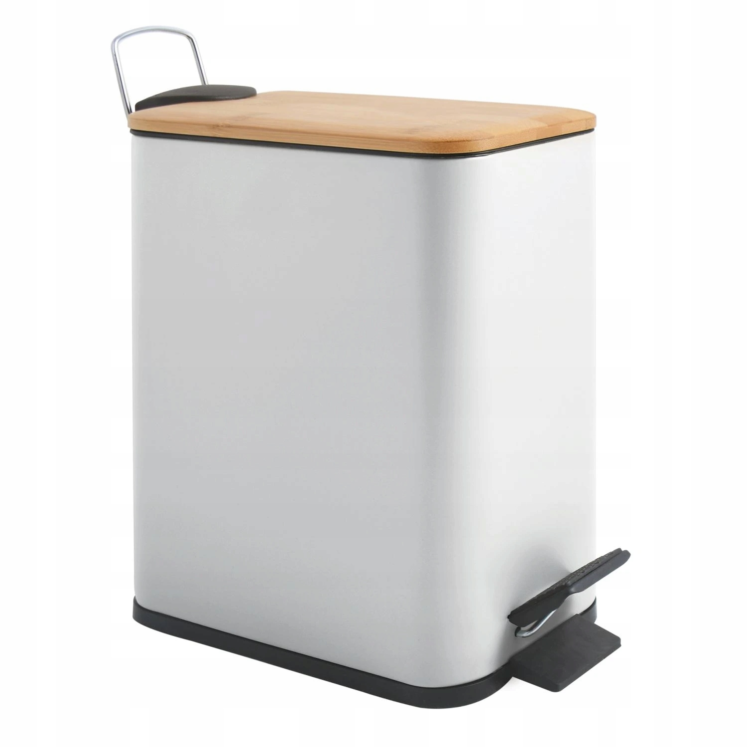 Levně Spirella pedálový odpadkový koš Erik, bílá, ocel, bambusové víko, 5 L