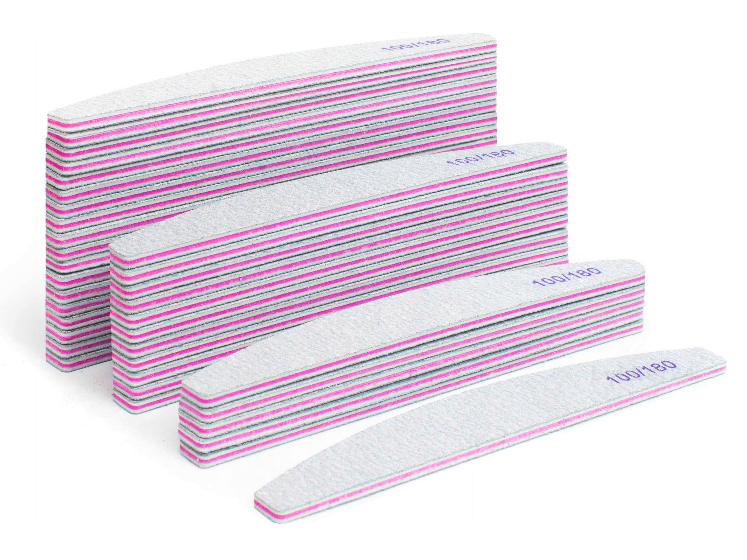 100 x Pilnik do Paznokci Łódka Zebra 100/180 Typ półksiężyc (łódka)