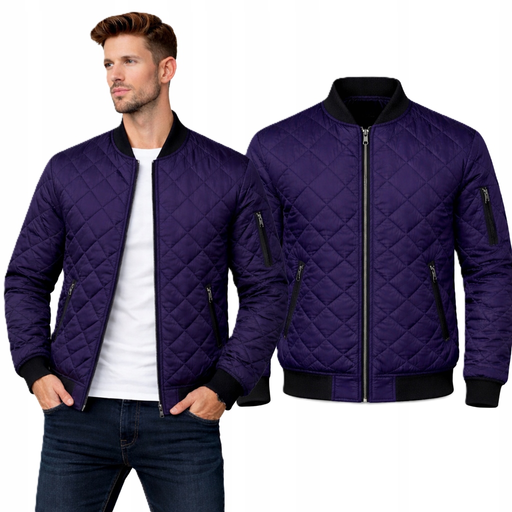 Kurtka męska bomber bez kaptura przejściowa wiosenna pikowana L