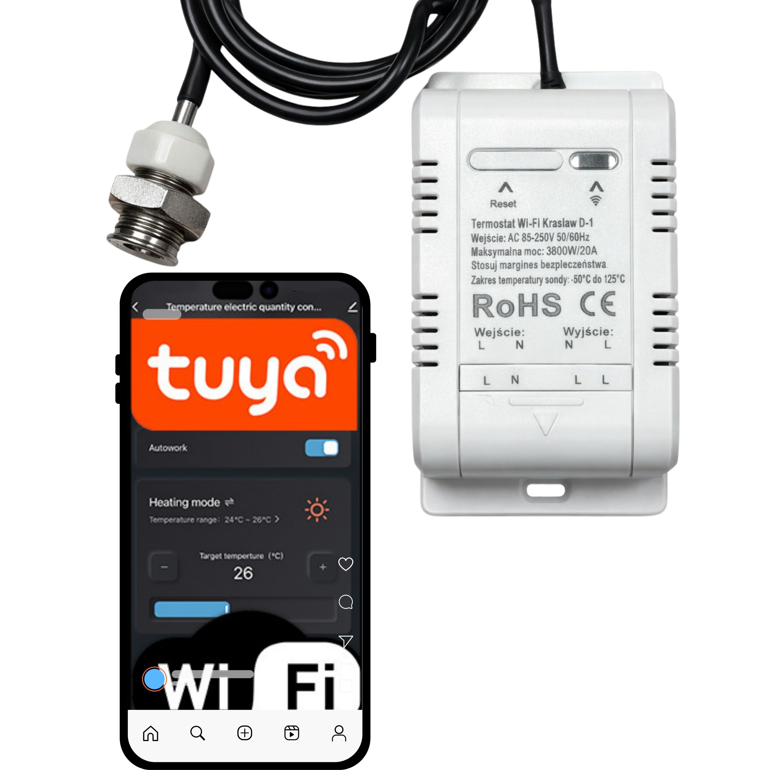Wi-fi Ovládač Pre Záhradnú Guľatinu So Snímačom Teploty A Adaptérom