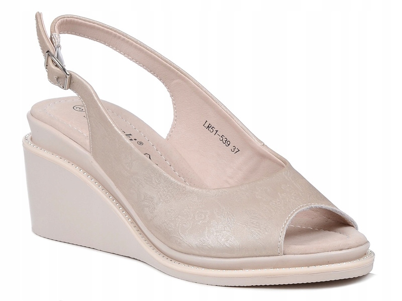 Dámské béžové sandály S.Barski LR51-539 na podpatku, kožené, pohodlné, velikost 38