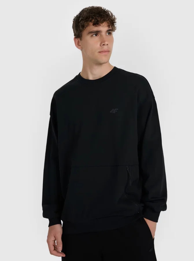 4F Bluza Męska Czarna Bawełniana Z Logo XL Oversize