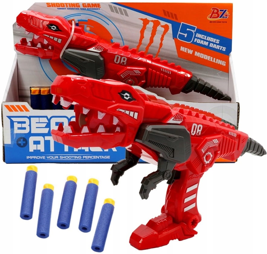 PISTOLET DINOZAUR NA STRZAŁKI POCISKI TYPU NERFY