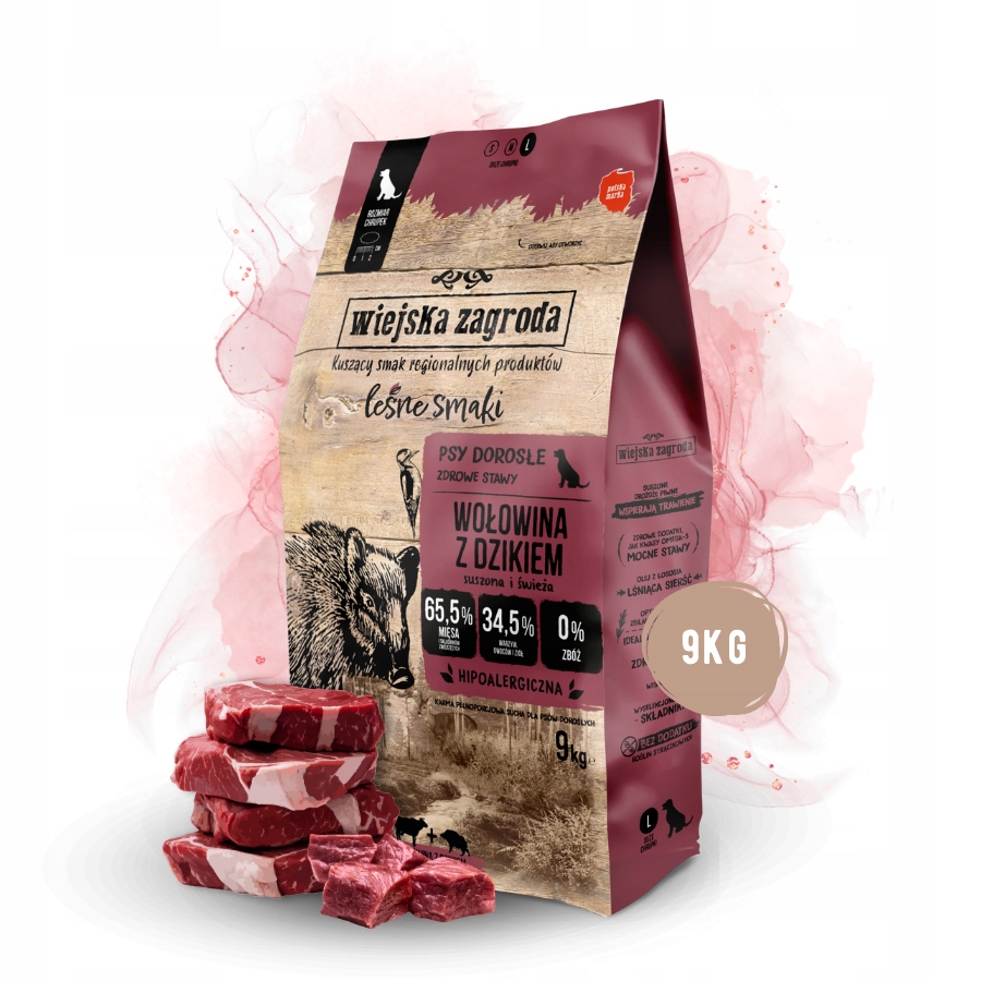 Levně Wiejska Zagroda Lesní Příchutě Krmivo pro psa Hovězí Divočák Velká plemena L 9 kg