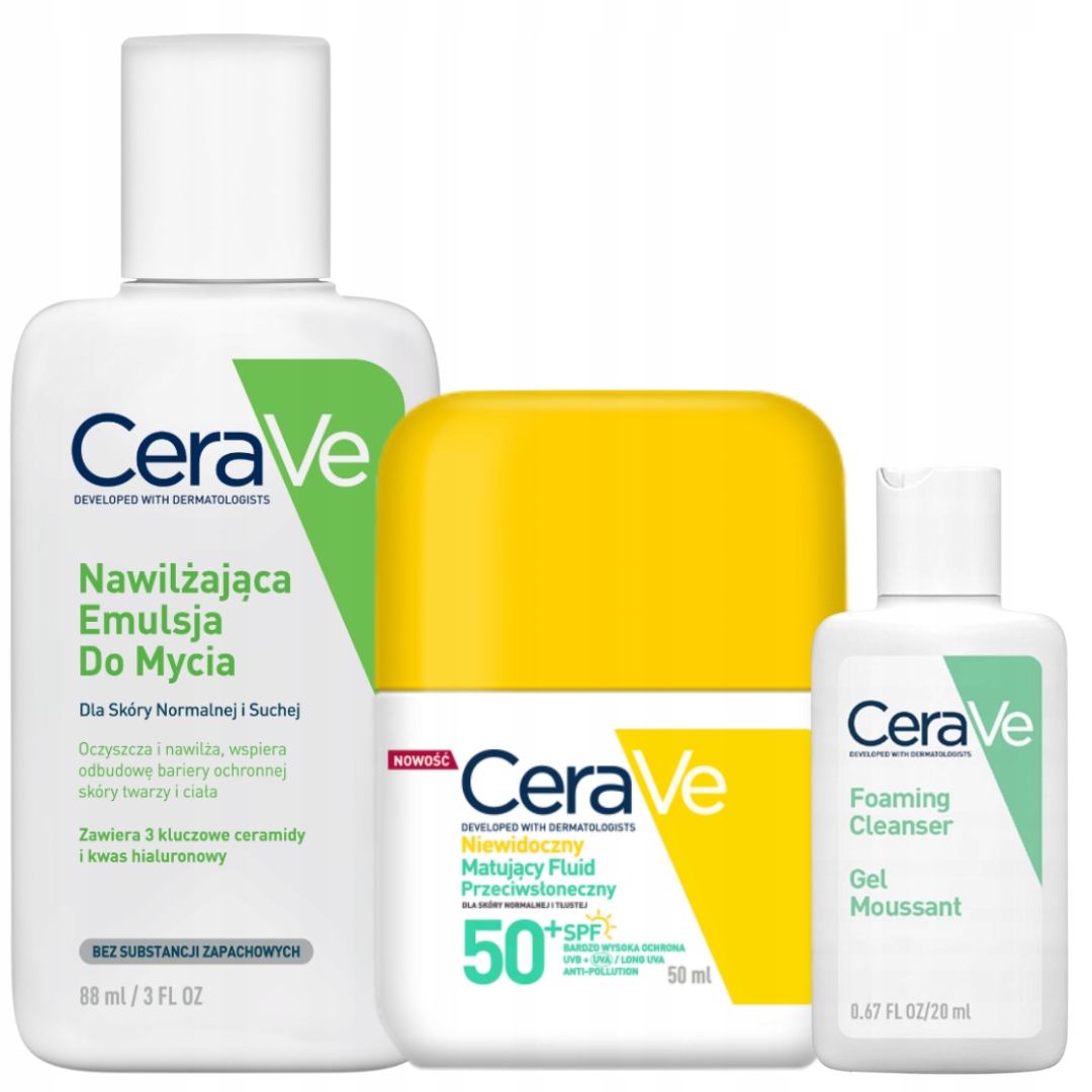 Zestaw CeraVe Fluid Przeciwsłoneczny Spf 50+ Nawilżająca emulsja do mycia