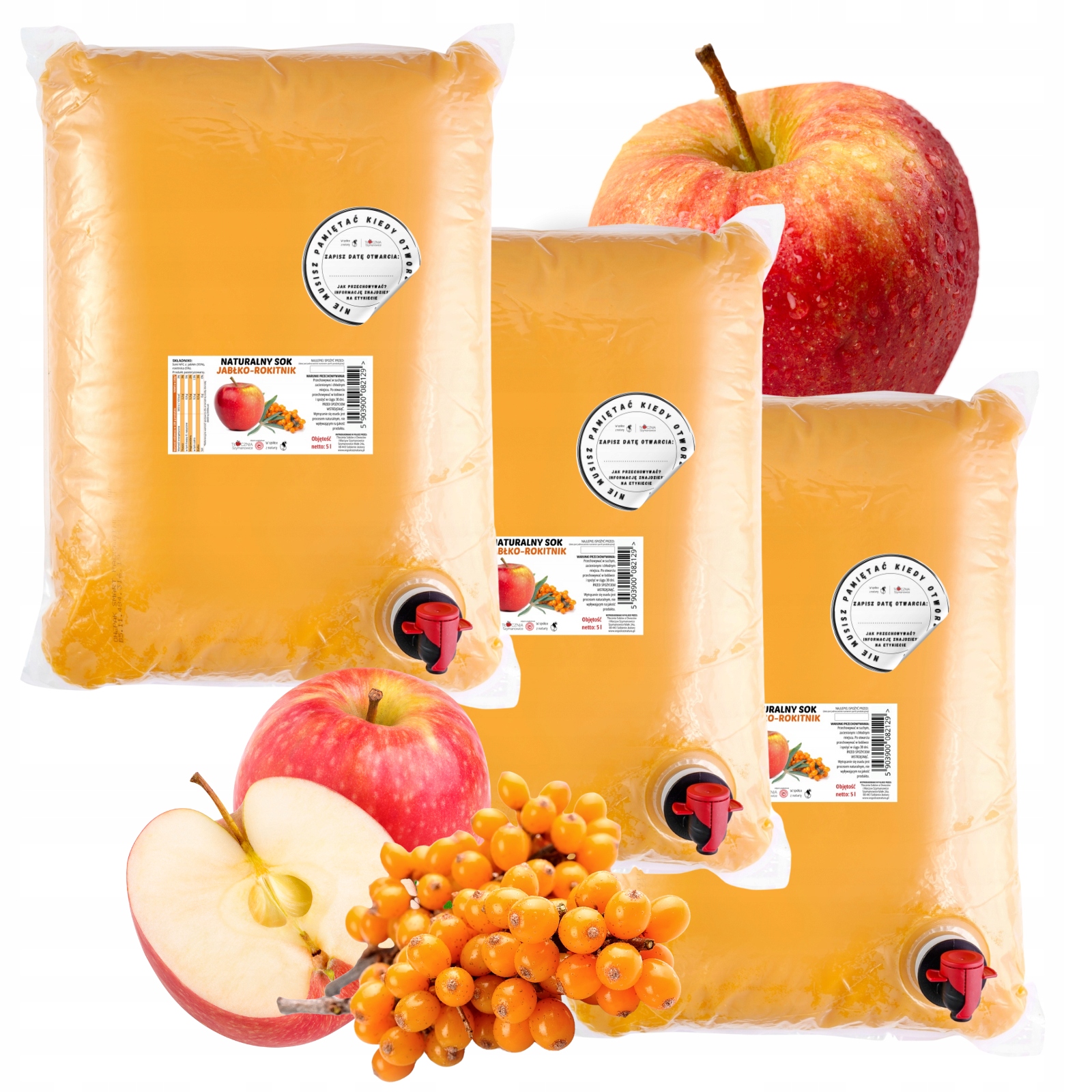 Sok Jabłko Rokitnik Naturalny Sok Tłoczony na Zimno Tłocznia Szymanowice 5l