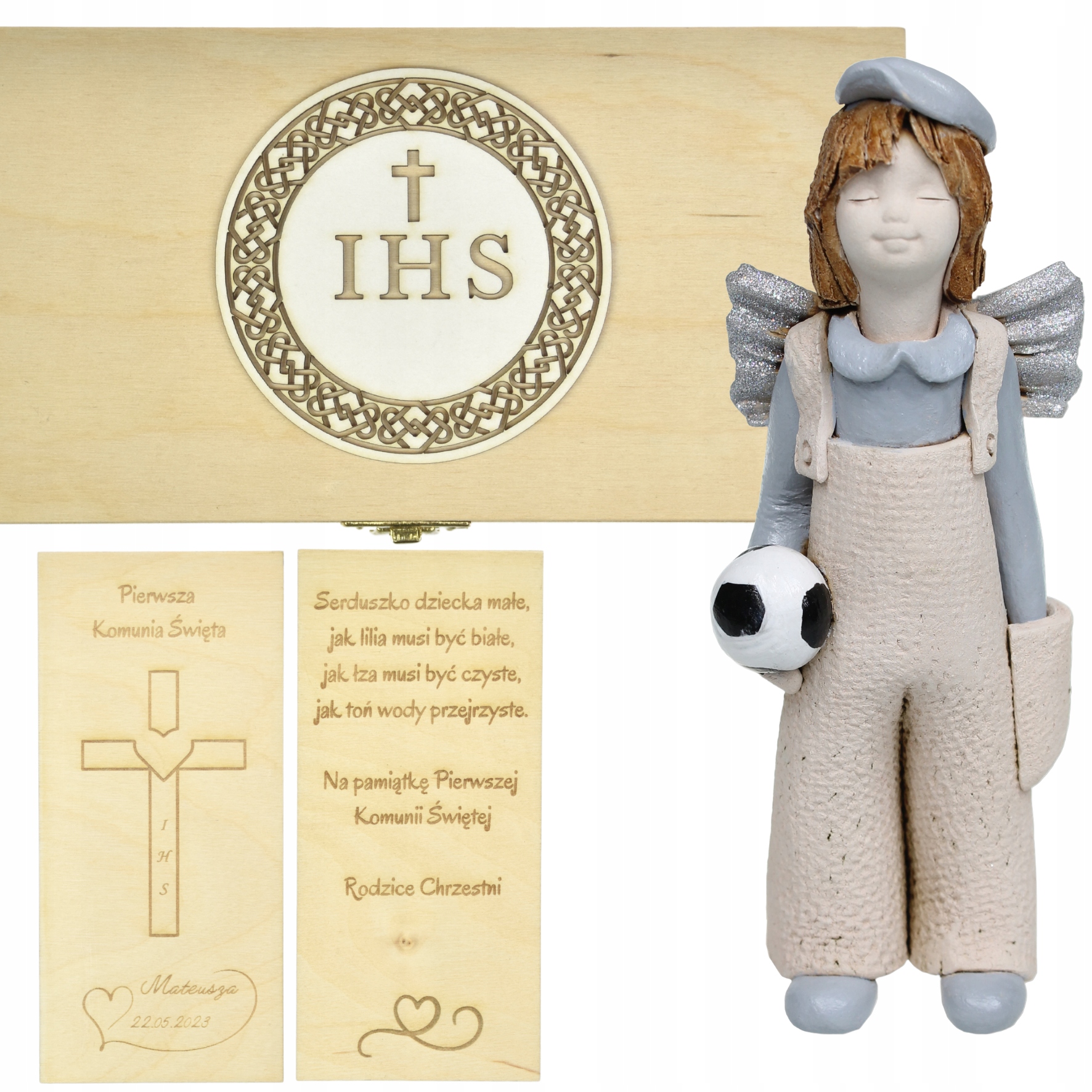 ANIOŁ FIGURKA GRAWER NA PAMIĄTKĘ KOMUNII ŚWIĘTEJ