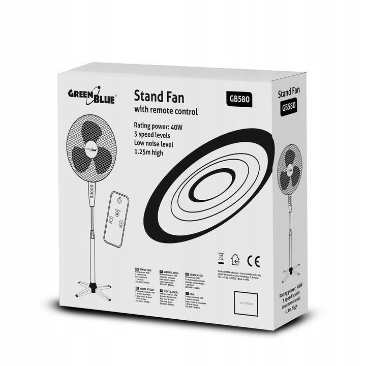 WIATRAK STOJĄCY WENTYLATOR Z PILOTEM PODŁOGOWY Kolor dominujący czarny