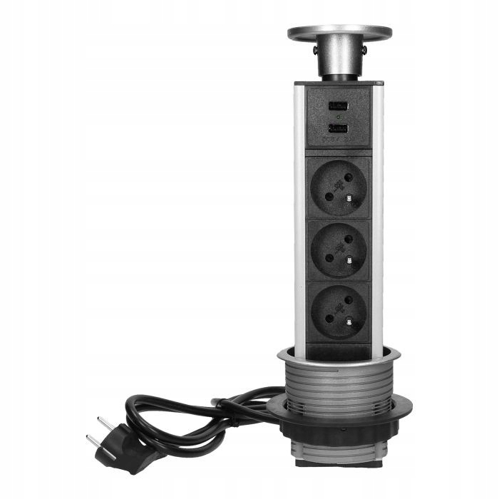 Trojitá výsuvná nábytková zásuvka z desky s Usb nabíječkou a kabelem Orno