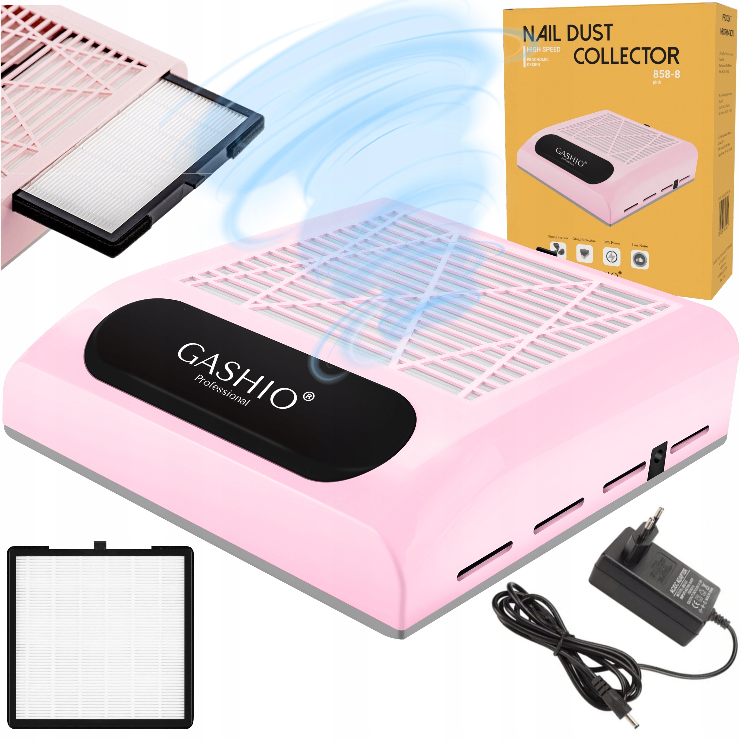 Odsávačka Prachu Na Nehty Bezsáčkový Manikúra S Filtrem Hepa 80W Růžový
