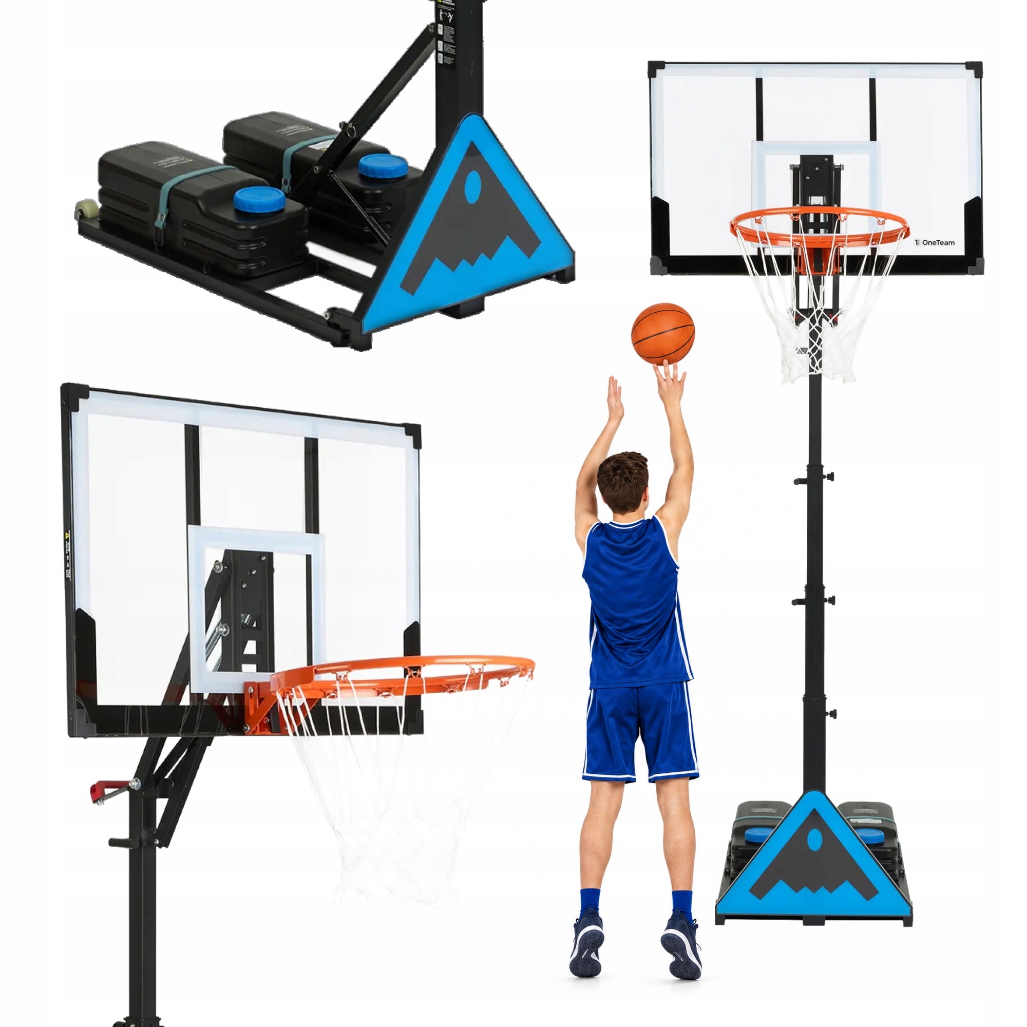 Basketbalový koš Oneteam BH07 skládací černý Indoor Outdoor Pro Děti