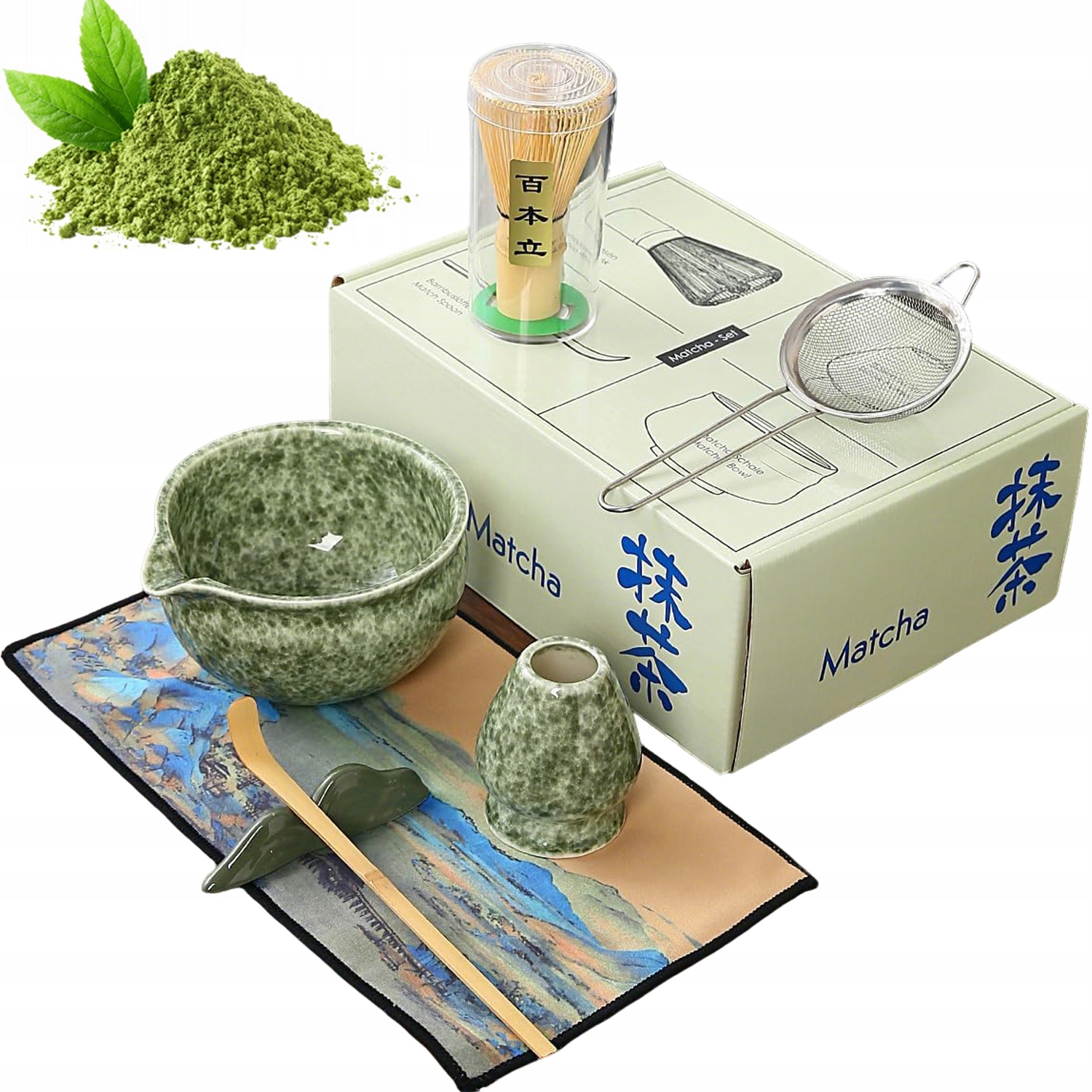 7V1 Chashaku keramika Set Na Čaj Matchy Šlehací Metla Lžíce