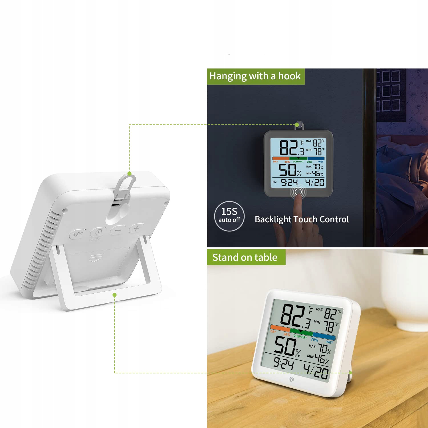 TERMOMETR HIGROMETR STACJA POGODY ZEGAR LCD Wnętrz Marka Inna