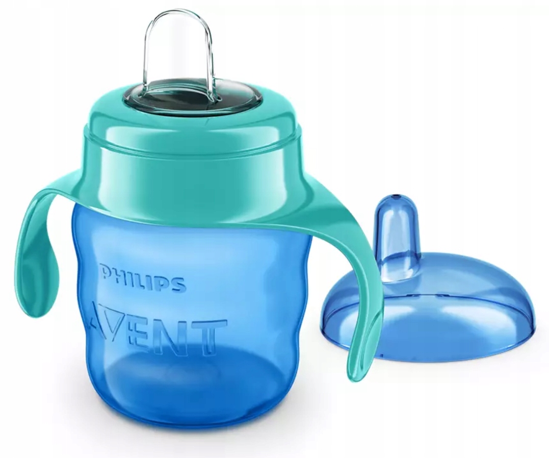 KUBEK Z MIĘKKIM USTNIKIEM NASADKĄ I UCHWYTAMI AVENT 200ML ŁATWE PICIE 6M+