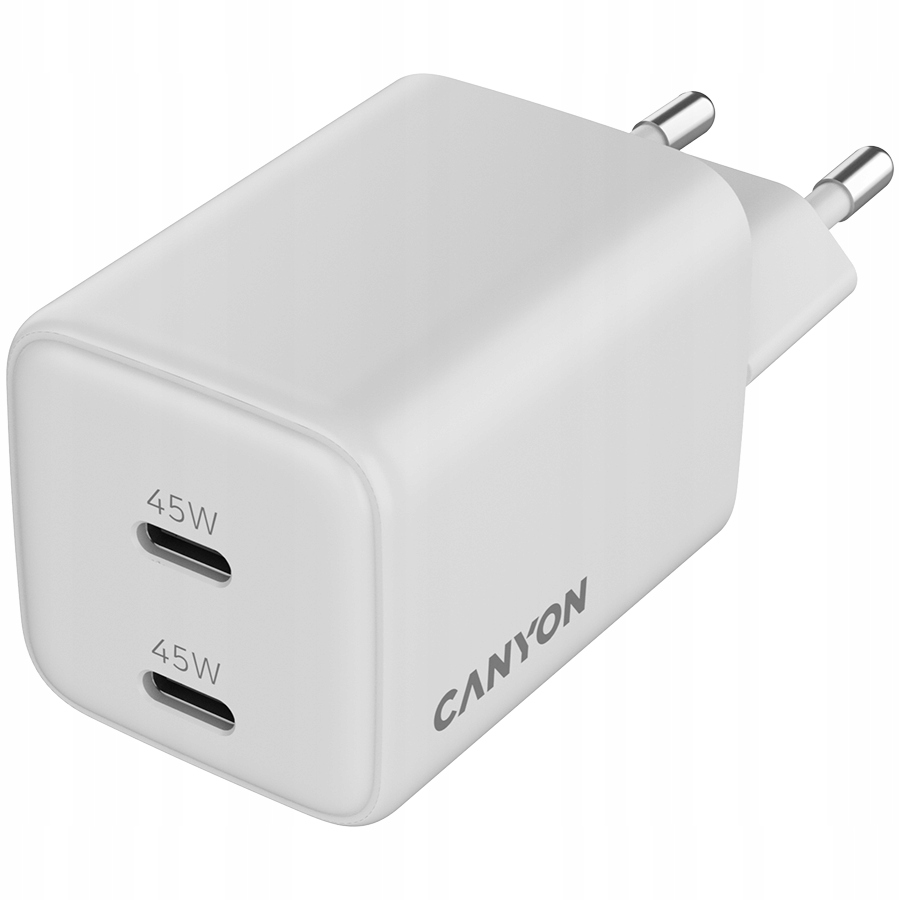 CANYON Ładowarka sieciowa CU45AC GaN 45W 2xPD UK Biała — 10