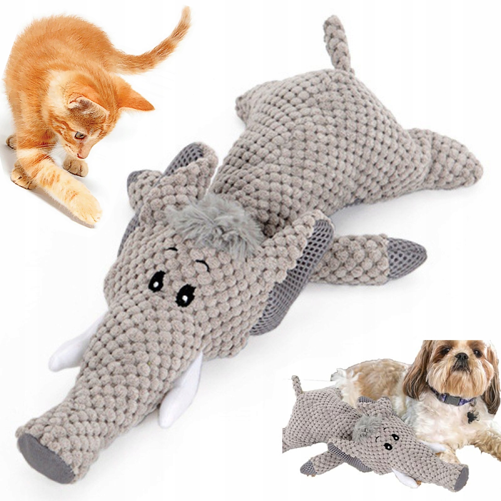 Levně Plyšová hračka pro psy, kousací a přetahovací, pro malé a střední psy a kočky, zvířátko s pískátkem, 37,5 cm