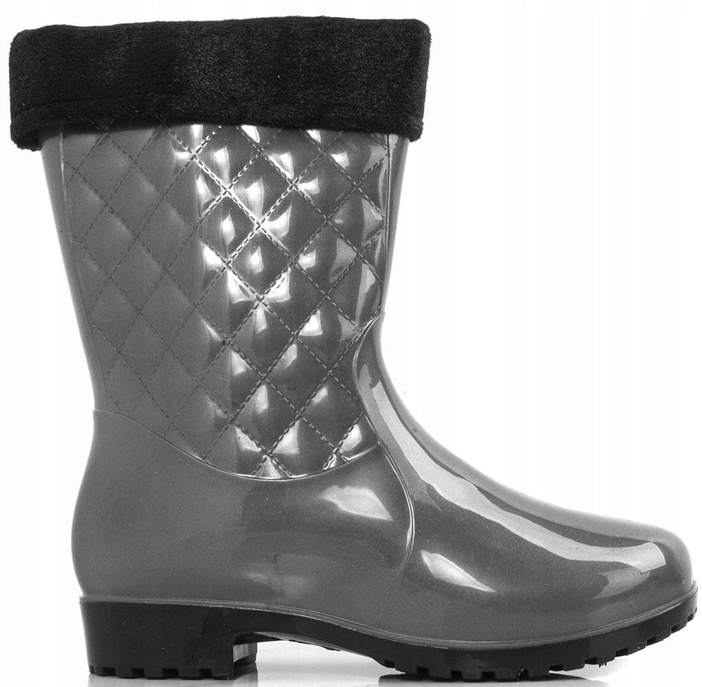 6128 SZARE OCIEPLANE PIKOWANE KALOSZE BOTKI 37