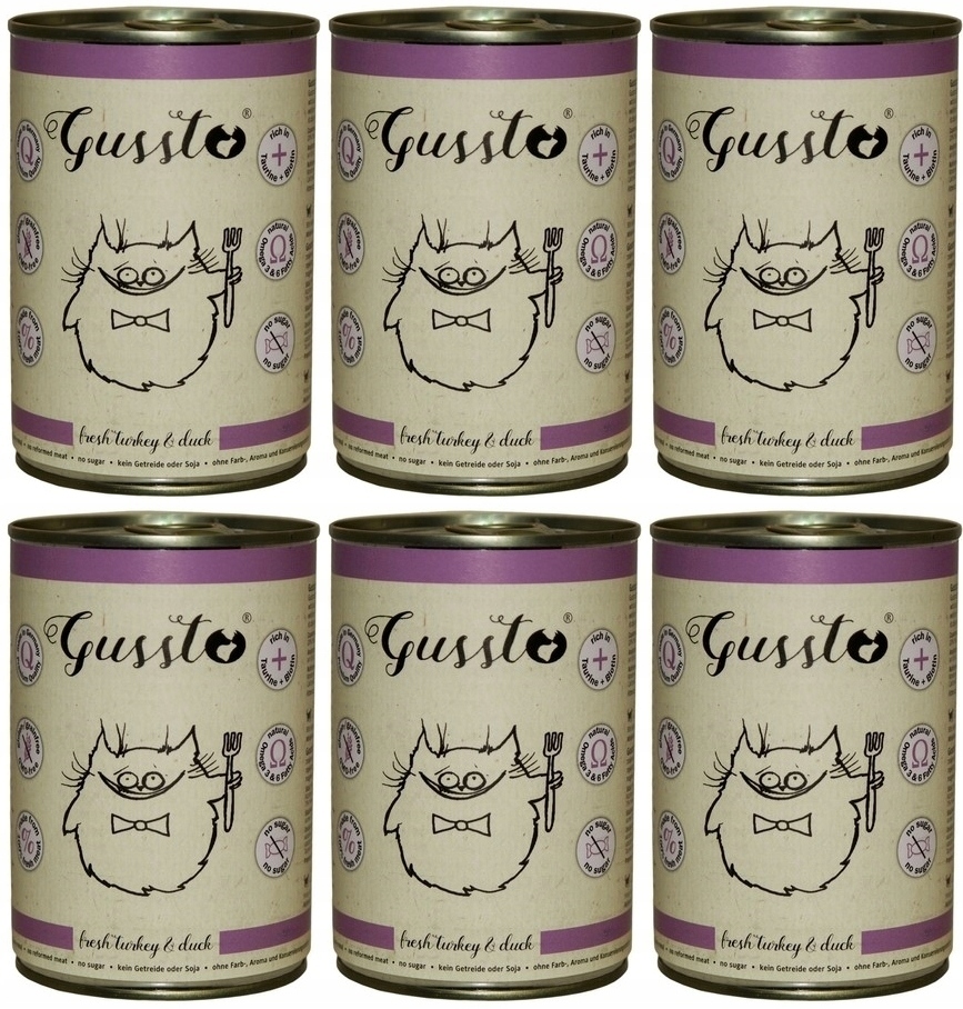 Levně Gussto krmivo pro kočky s čerstvým krůtím a kachním masem 6 x 400 g