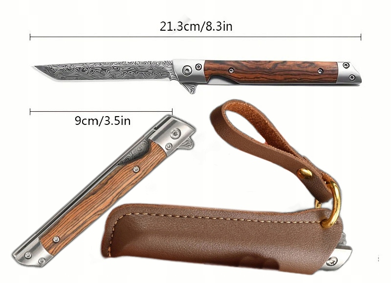 Nóż składany scyzoryk drewno Damast flipper Tanto Liner-Lock NS74b