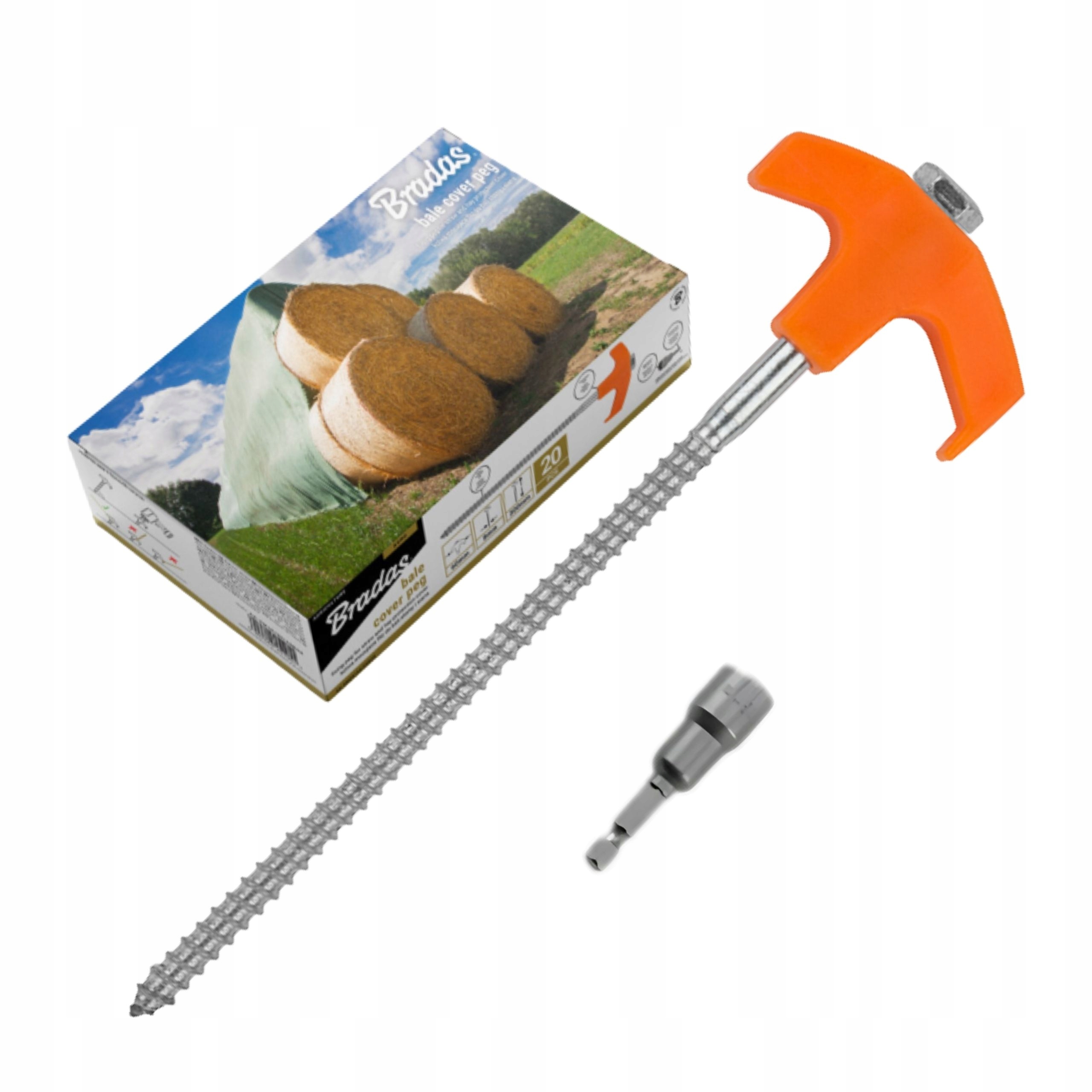 20 El Kotvící Kolík pro upevnění Upevňovací kolík šroubovací Závitová 30 cm Bradas